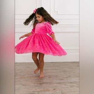 Ollie Jay Pink Velvet Dress with Polka Dots